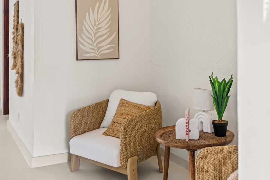 Rotan fauteuil met een plant